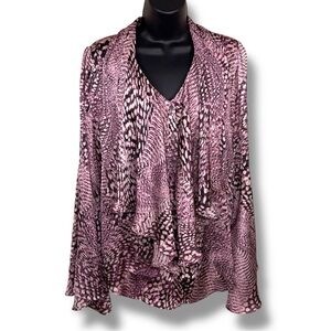 XS Mark Zunino Purple Animal Snake Print Ruffle Blouse Flowy Long Sleeve